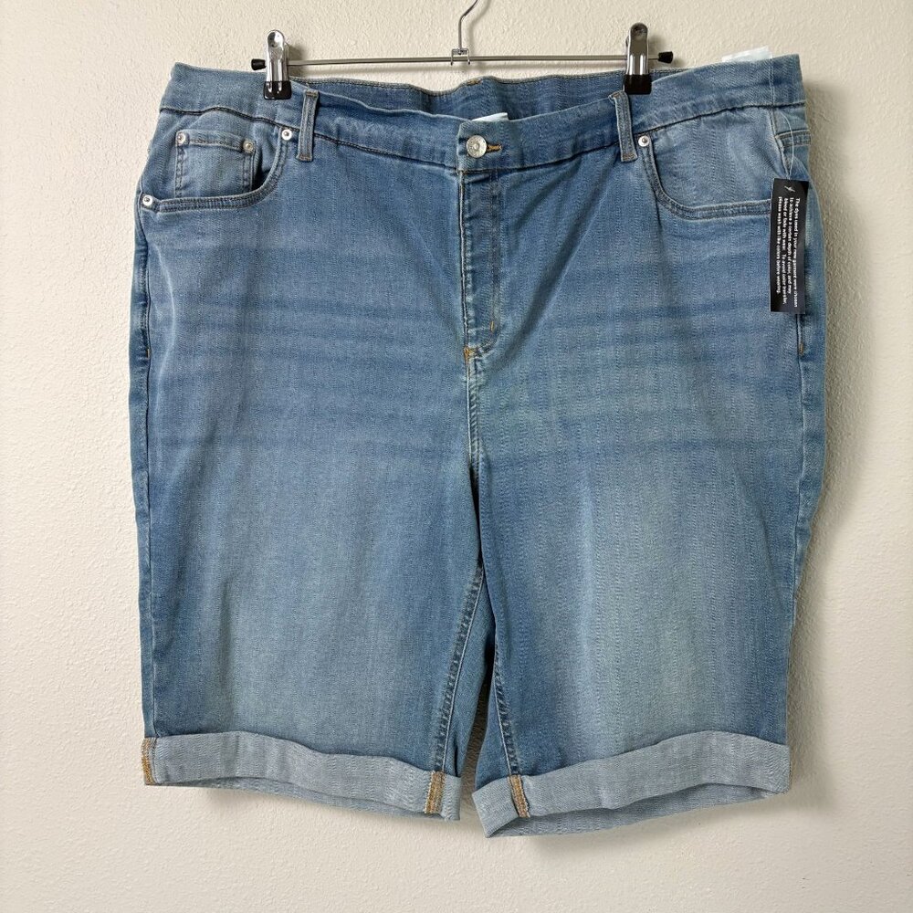 Denim & Co Easy Stretch Roll Hem Bermuda Shorts Size 26‎ W Blue Stretch Pull On
